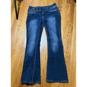 Red Rivet Womens Flare Leg Studded Jeans Dark Wash Y2K Size 13